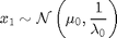 $$ x_1\sim \mathcal N\left (\mu_0, \frac{1}{\lambda_0}\right )$$